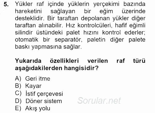 Lojistikte Teknoloji Kullanımı 2012 - 2013 Ara Sınavı 5.Soru