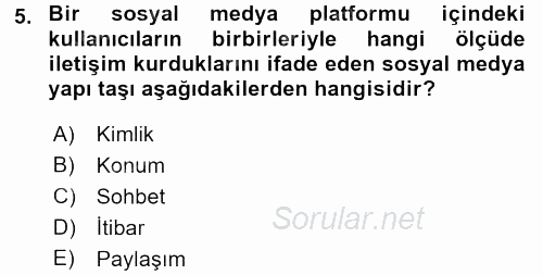 Sosyal Medya 2016 - 2017 3 Ders Sınavı 5.Soru