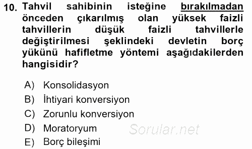 Kamu Mali Yönetimi 2017 - 2018 3 Ders Sınavı 10.Soru