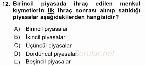 Kamu Mali Yönetimi 2017 - 2018 3 Ders Sınavı 12.Soru