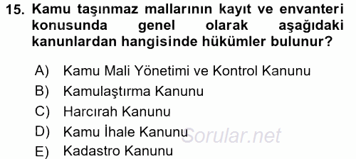 Kamu Mali Yönetimi 2017 - 2018 3 Ders Sınavı 15.Soru