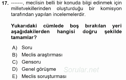 Kamu Mali Yönetimi 2017 - 2018 3 Ders Sınavı 17.Soru