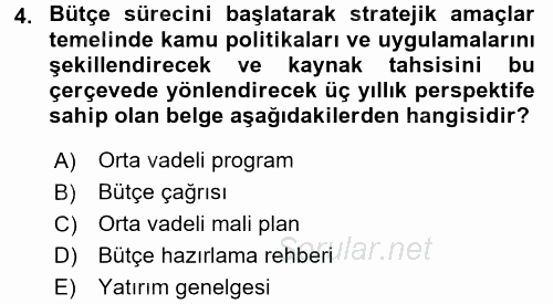 Kamu Mali Yönetimi 2017 - 2018 3 Ders Sınavı 4.Soru