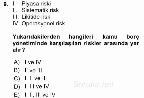 Kamu Mali Yönetimi 2017 - 2018 3 Ders Sınavı 9.Soru