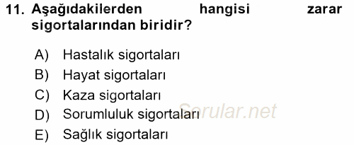 Hayat Sigortaları Ve Bireysel Emeklilik Sistemi 2017 - 2018 Ara Sınavı 11.Soru