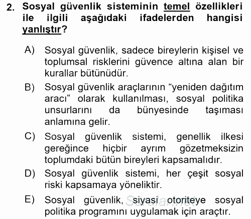 Hayat Sigortaları Ve Bireysel Emeklilik Sistemi 2017 - 2018 Ara Sınavı 2.Soru