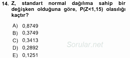 Tıbbi İstatistik 2017 - 2018 3 Ders Sınavı 14.Soru