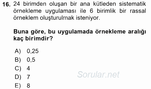 Tıbbi İstatistik 2017 - 2018 3 Ders Sınavı 16.Soru