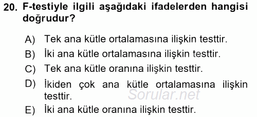 Tıbbi İstatistik 2017 - 2018 3 Ders Sınavı 20.Soru