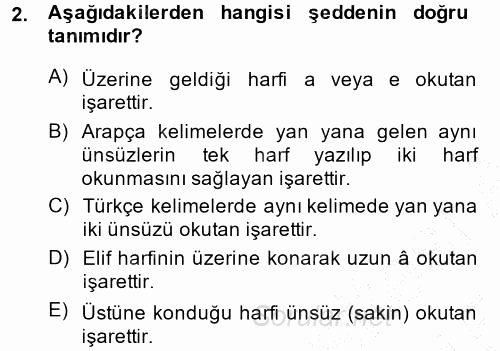 Osmanlı Türkçesi 1 2014 - 2015 Ara Sınavı 2.Soru