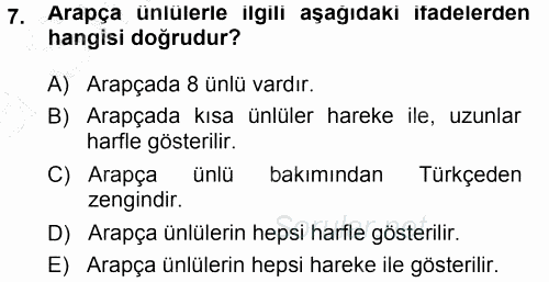 Osmanlı Türkçesi 1 2014 - 2015 Ara Sınavı 7.Soru