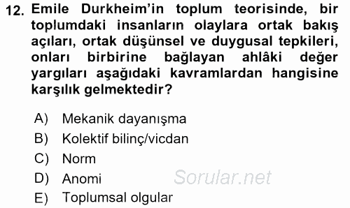 Sosyal Bilimlerde Temel Kavramlar 2017 - 2018 3 Ders Sınavı 12.Soru