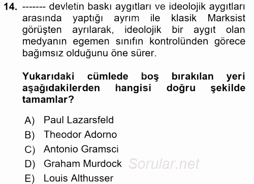 Sosyal Bilimlerde Temel Kavramlar 2017 - 2018 3 Ders Sınavı 14.Soru