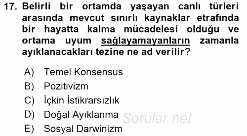 Sosyal Bilimlerde Temel Kavramlar 2017 - 2018 3 Ders Sınavı 17.Soru