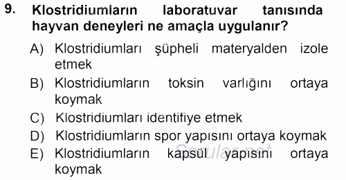 Veteriner Mikrobiyoloji ve Epidemiyoloji 2012 - 2013 Dönem Sonu Sınavı 9.Soru