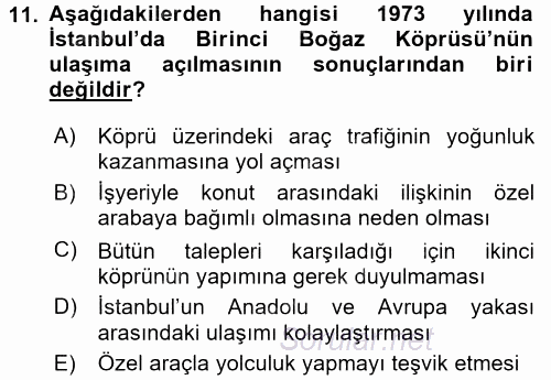 Kent Sosyolojisi 2015 - 2016 Tek Ders Sınavı 11.Soru