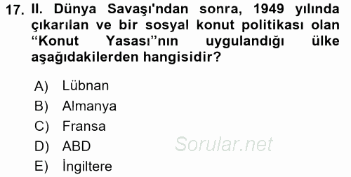Kent Sosyolojisi 2015 - 2016 Tek Ders Sınavı 17.Soru