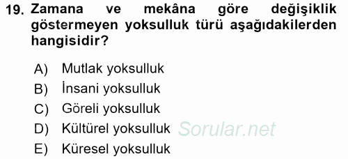 Kent Sosyolojisi 2015 - 2016 Tek Ders Sınavı 19.Soru