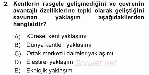 Kent Sosyolojisi 2015 - 2016 Tek Ders Sınavı 2.Soru