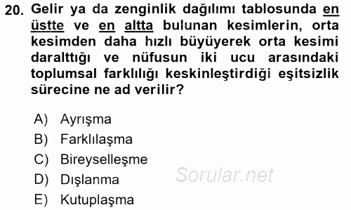 Kent Sosyolojisi 2015 - 2016 Tek Ders Sınavı 20.Soru