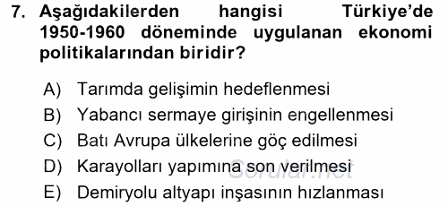 Kent Sosyolojisi 2015 - 2016 Tek Ders Sınavı 7.Soru