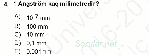 Temel Veteriner Histoloji ve Embriyoloji 2016 - 2017 3 Ders Sınavı 4.Soru