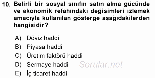 Tarım Ekonomisi ve Tarımsal Politikalar 2017 - 2018 Ara Sınavı 10.Soru