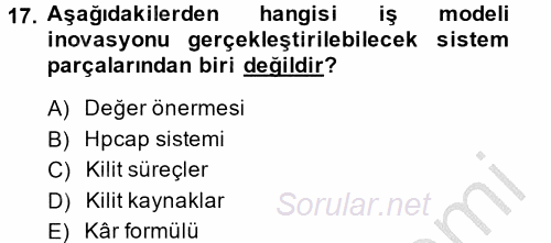 Girişimcilik 2014 - 2015 Ara Sınavı 17.Soru