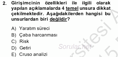 Girişimcilik 2014 - 2015 Ara Sınavı 2.Soru