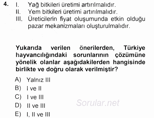 Hayvan Yetiştirme 2012 - 2013 Ara Sınavı 4.Soru