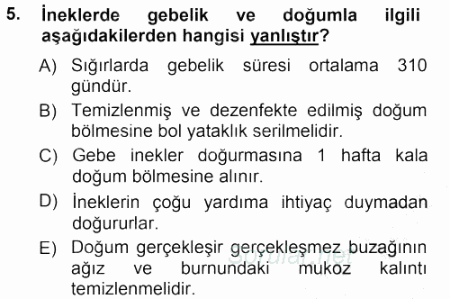 Hayvan Yetiştirme 2012 - 2013 Ara Sınavı 5.Soru