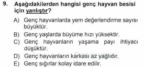 Hayvan Yetiştirme 2012 - 2013 Ara Sınavı 9.Soru