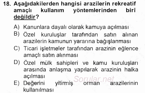 Rekreasyon Yönetimi 2012 - 2013 Dönem Sonu Sınavı 18.Soru