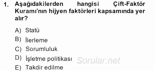 İş ve Yaşamda Motivasyon 2014 - 2015 Ara Sınavı 1.Soru