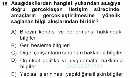 İş ve Yaşamda Motivasyon 2014 - 2015 Ara Sınavı 16.Soru