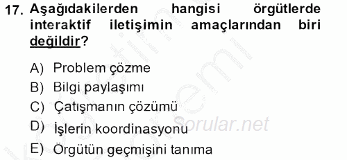 İş ve Yaşamda Motivasyon 2014 - 2015 Ara Sınavı 17.Soru