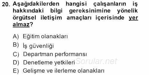 İş ve Yaşamda Motivasyon 2014 - 2015 Ara Sınavı 20.Soru