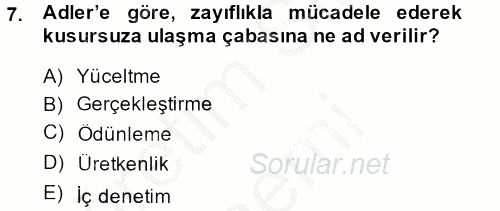 İş ve Yaşamda Motivasyon 2014 - 2015 Ara Sınavı 7.Soru