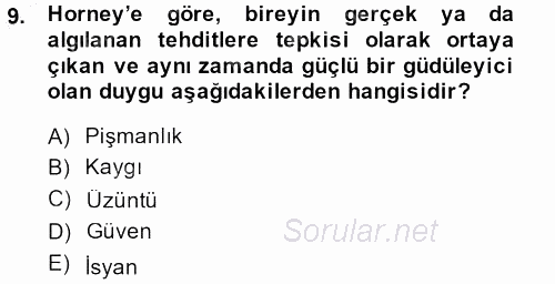 İş ve Yaşamda Motivasyon 2014 - 2015 Ara Sınavı 9.Soru