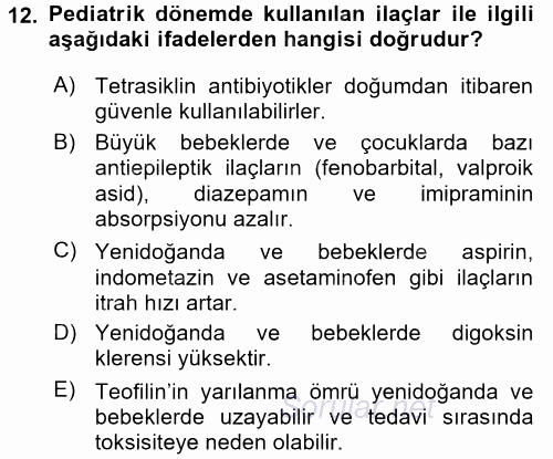 Temel İlaç Bilgisi Ve Akılcı İlaç Kullanımı 2016 - 2017 Dönem Sonu Sınavı 12.Soru