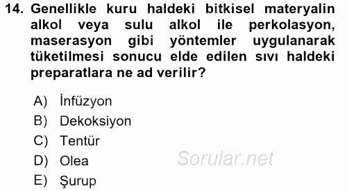 Temel İlaç Bilgisi Ve Akılcı İlaç Kullanımı 2016 - 2017 Dönem Sonu Sınavı 14.Soru