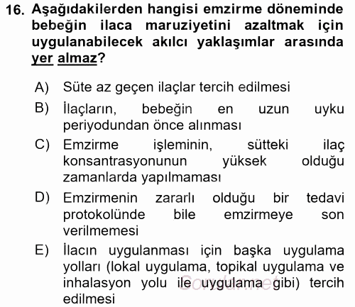 Temel İlaç Bilgisi Ve Akılcı İlaç Kullanımı 2016 - 2017 Dönem Sonu Sınavı 16.Soru