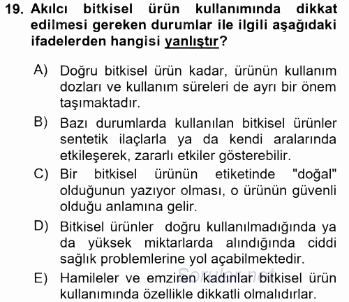 Temel İlaç Bilgisi Ve Akılcı İlaç Kullanımı 2016 - 2017 Dönem Sonu Sınavı 19.Soru