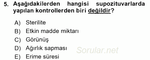 Temel İlaç Bilgisi Ve Akılcı İlaç Kullanımı 2016 - 2017 Dönem Sonu Sınavı 5.Soru