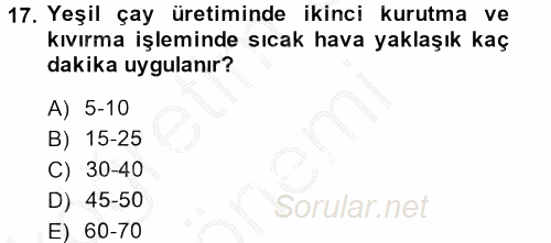 Gıda Bilimi ve Teknolojisi 2013 - 2014 Ara Sınavı 17.Soru