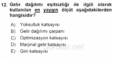 İktisadi Kalkınma 2015 - 2016 Dönem Sonu Sınavı 12.Soru