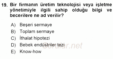 İktisadi Kalkınma 2015 - 2016 Dönem Sonu Sınavı 19.Soru