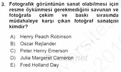 Fotoğraf Tarihi 2015 - 2016 Dönem Sonu Sınavı 3.Soru