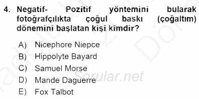 Fotoğraf Tarihi 2015 - 2016 Dönem Sonu Sınavı 4.Soru