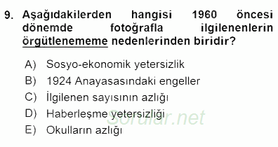 Fotoğraf Tarihi 2015 - 2016 Dönem Sonu Sınavı 9.Soru